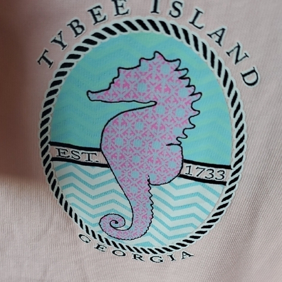 Pink and Blue Muscle Tee with Nautical Seahorse Design - Picture 5 of 6